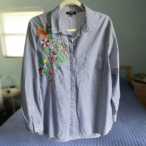 Striped Embroidered Button Down Shirt